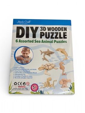 Hands Craft DIY 3D Wooden Puzzle - 6 Assorted Sea Animals